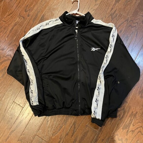 Vintage 1990's  Reebok Track Jacket Black 2XL Logo‎ Sleeves - Picture 1 of 7